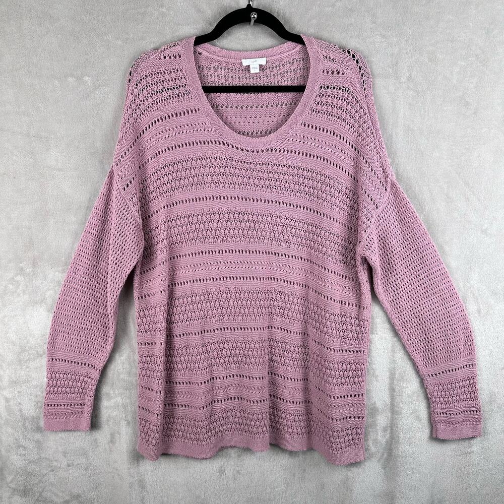 J Jill Sweater Women Large Pink Open Knit Lightweight Cotton Blend Coastal Beach